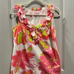 Floral Sleeveless Top with Ruffle Neckline